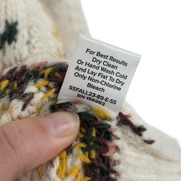 Evereve Cream Multi Lyra Fair Isle Wool Knit Blend Turtleneck Sweater Womens XS - Picture 5 of 6